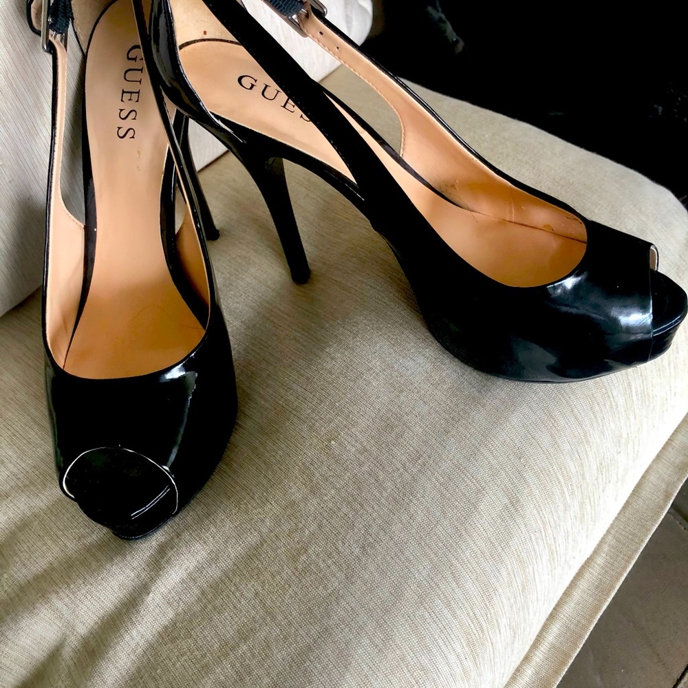 Guess patent leather black platform high heels